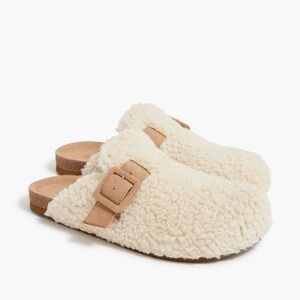 J. Crew Tan Buckle Shearling Mules